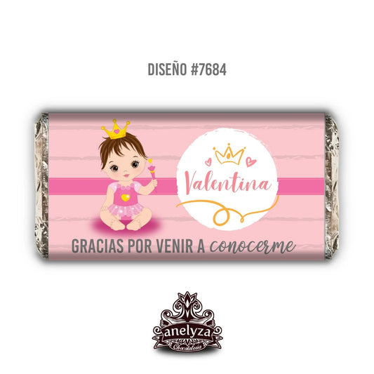 BARRAS DE CHOCOLATE PERSONALIZADAS DISEÑO #7684 PRINCESA NACIMIENTO/BABY SHOWER