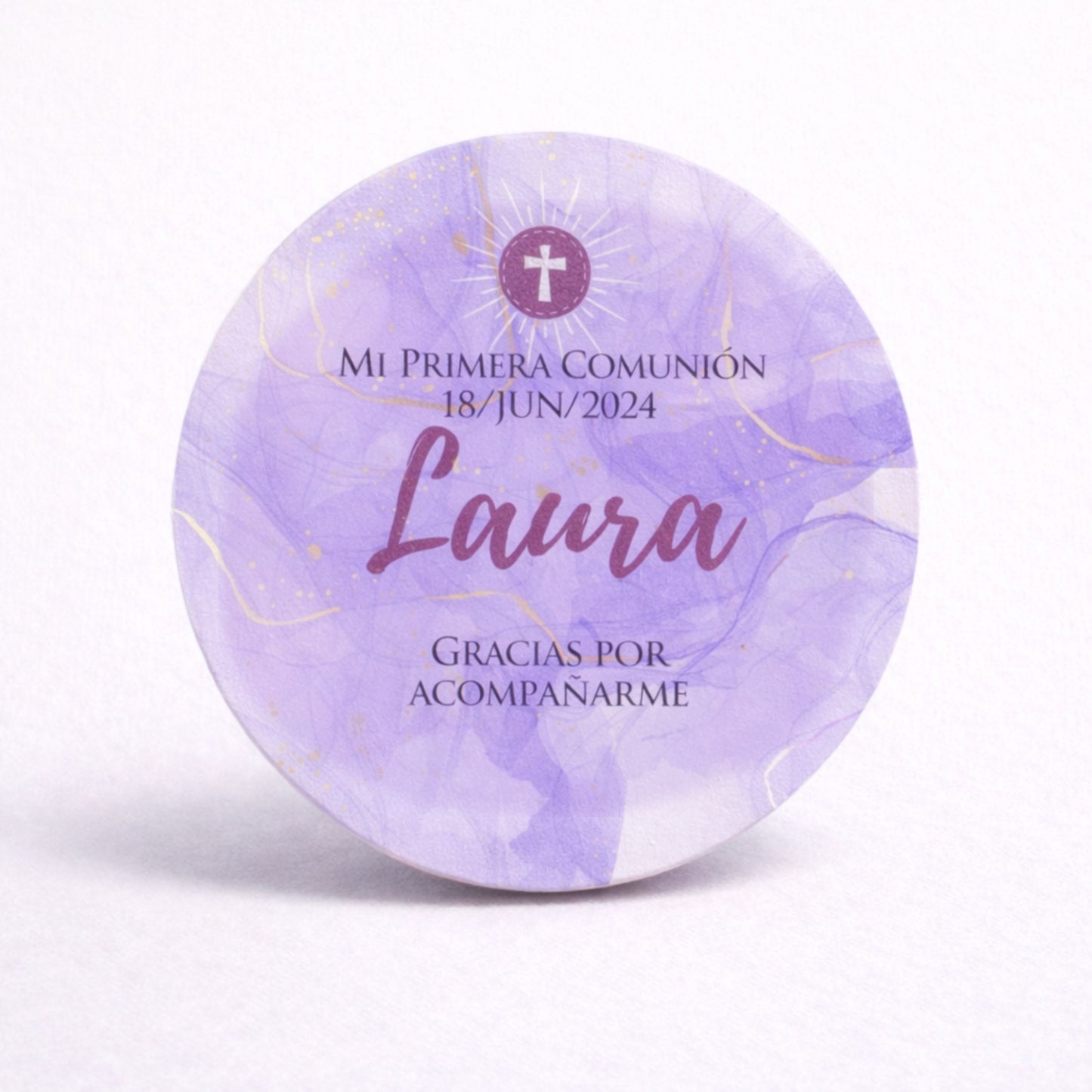 OBLEAS RELLENAS PERSONALIZADAS DISEÑO #46298-1 MARMOL MORADO LILA PRIMERA COMUNIÓN