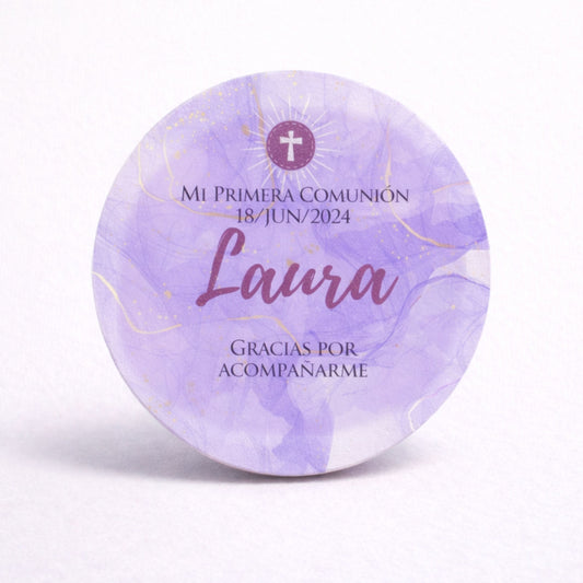 OBLEAS RELLENAS PERSONALIZADAS DISEÑO #46298-1 MARMOL MORADO LILA PRIMERA COMUNIÓN