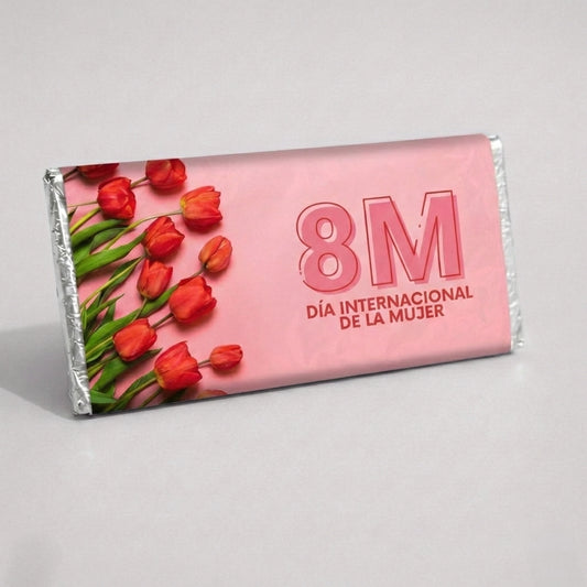 BARRAS DE CHOCOLATE PERSONALIZADAS DISEÑO #9116 DIA INTERNACIONAL DE LA MUJER TULIPANES ROJOS
