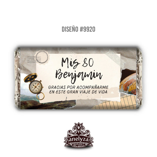 BARRAS DE CHOCOLATE PERSONALIZADAS DISEÑO #9920 CUMPLEAÑOS HOMBRE BRUJULA