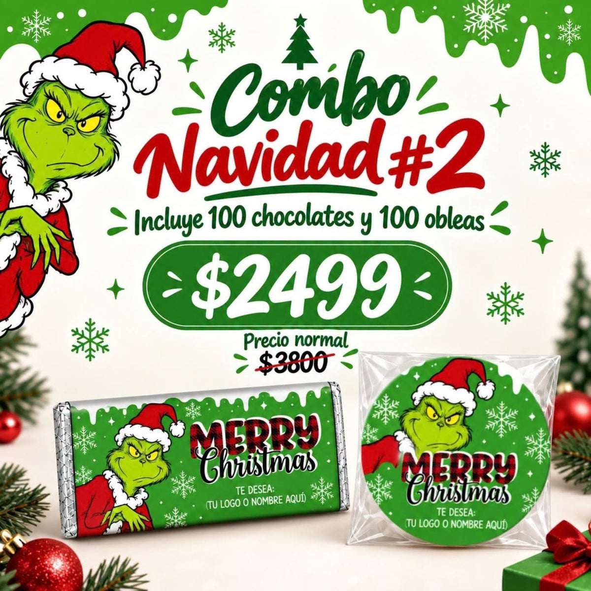 COMBO NAVIDEÑO #2 100 CHOCOLATES 8X4 CMS, 100 0BLEAS DE CAJETA