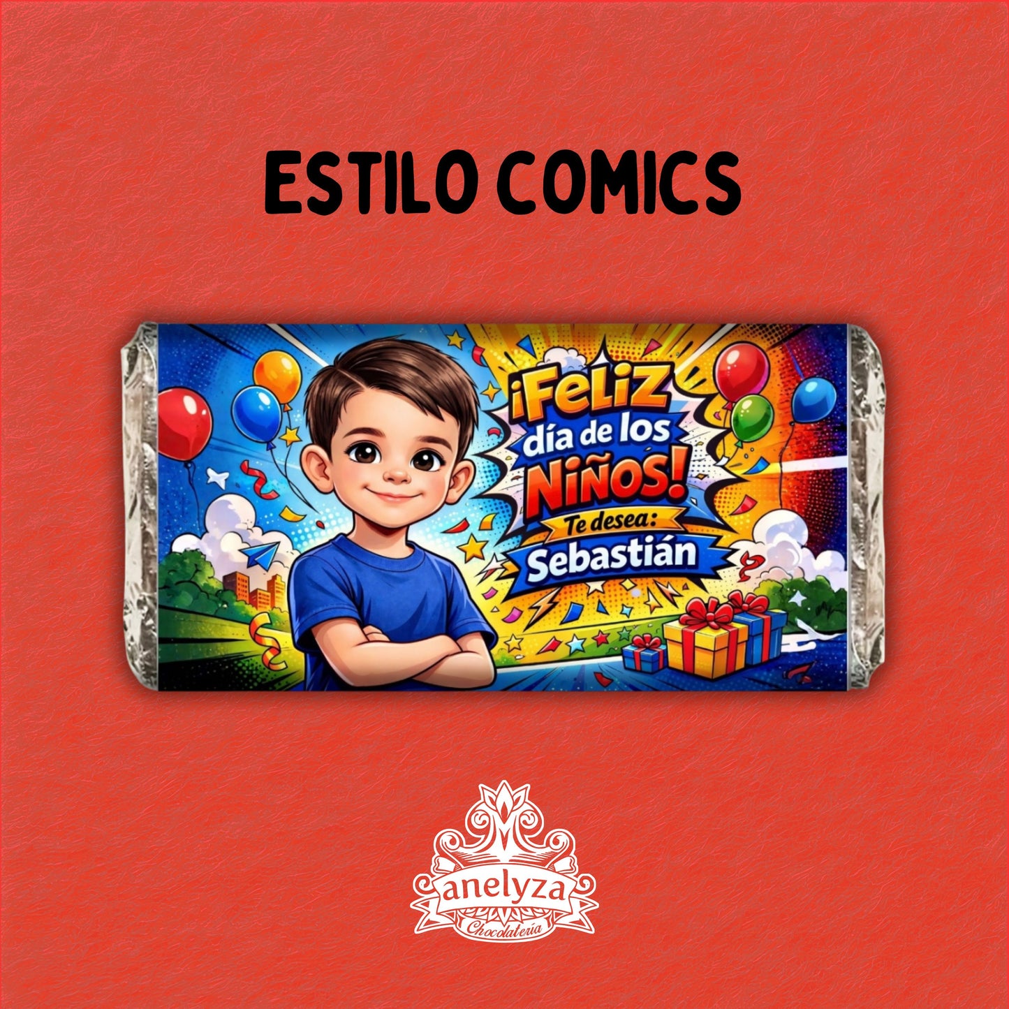 BARRAS DE CHOCOLATE PARA NIÑO PERSONALIZADAS CON TU IMAGEN EN CARICATURA / DISEÑO DIA DEL NIÑO