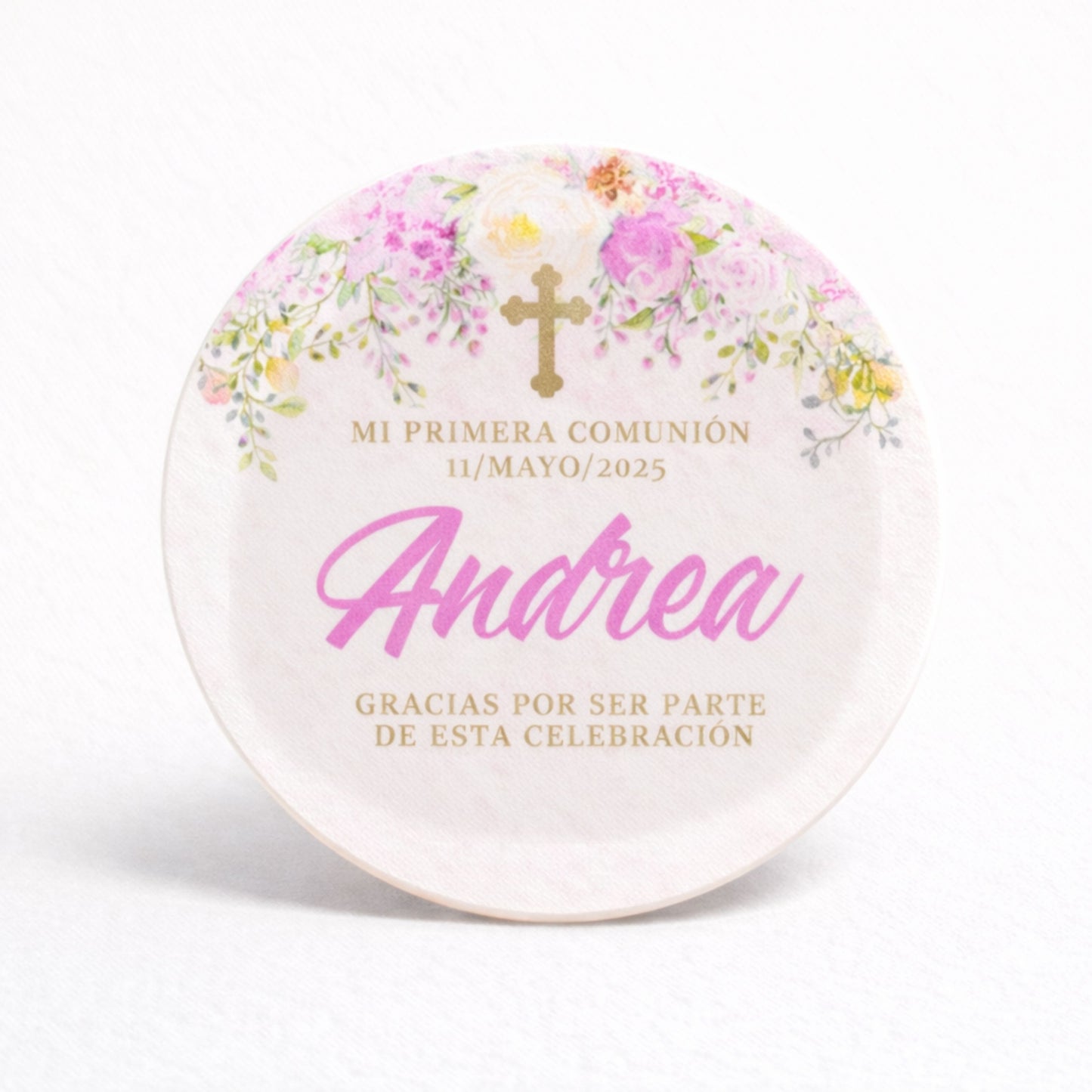 OBLEAS RELLENAS PERSONALIZADAS DISEÑO #14775 FLORES ROSAS PRIMERA COMUNIÓN