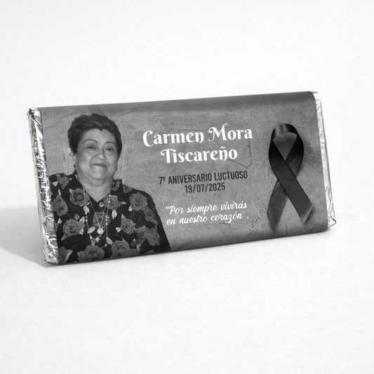 BARRAS DE CHOCOLATE PERSONALIZADAS DISEÑO #28735 ANIVERSARIO LUCTUOSO CON FOTO