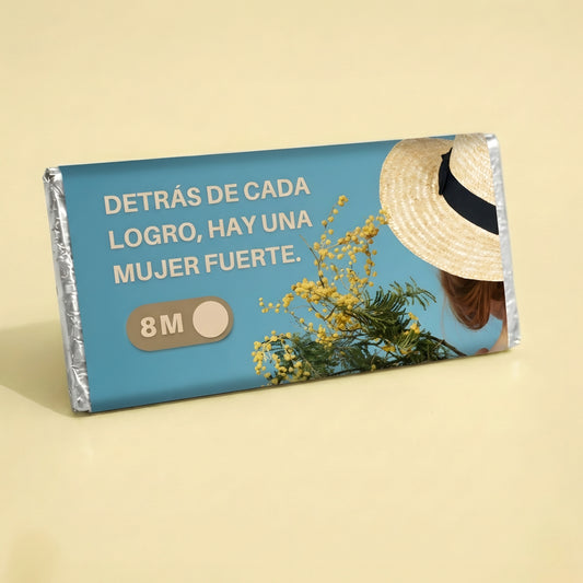 BARRAS DE CHOCOLATE PERSONALIZADAS DISEÑO #6649 DIA INTERNACIONAL DE LA MUJER AZUL AMARILLO