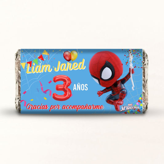 BARRAS DE CHOCOLATE PERSONALIZADAS DISEÑO #6973 SPIDERMAN FIESTAS INFANTILES