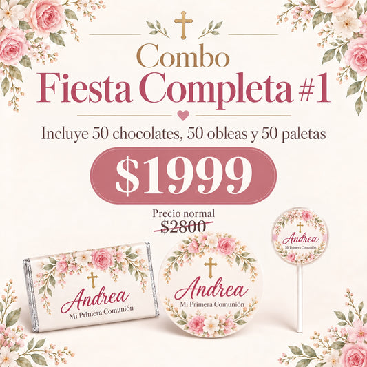COMBO FIESTA COMPLETA #1 50 CHOCOLATES 8X4 CMS, 50 0BLEAS DE CAJETA, 50 PALETAS