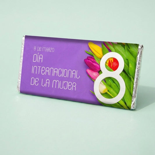 BARRAS DE CHOCOLATE PERSONALIZADAS DISEÑO #7740 DIA INTERNACIONAL DE LA MUJER TULIPANES