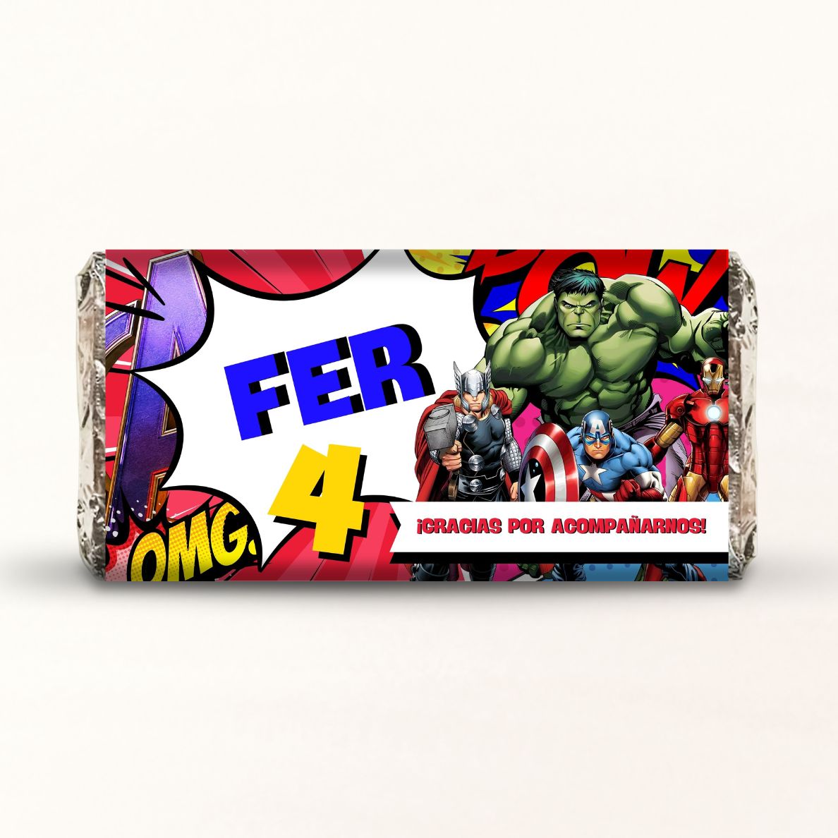 BARRAS DE CHOCOLATE PERSONALIZADAS DISEÑO #10337 AVENGERS FIESTAS INFANTILES