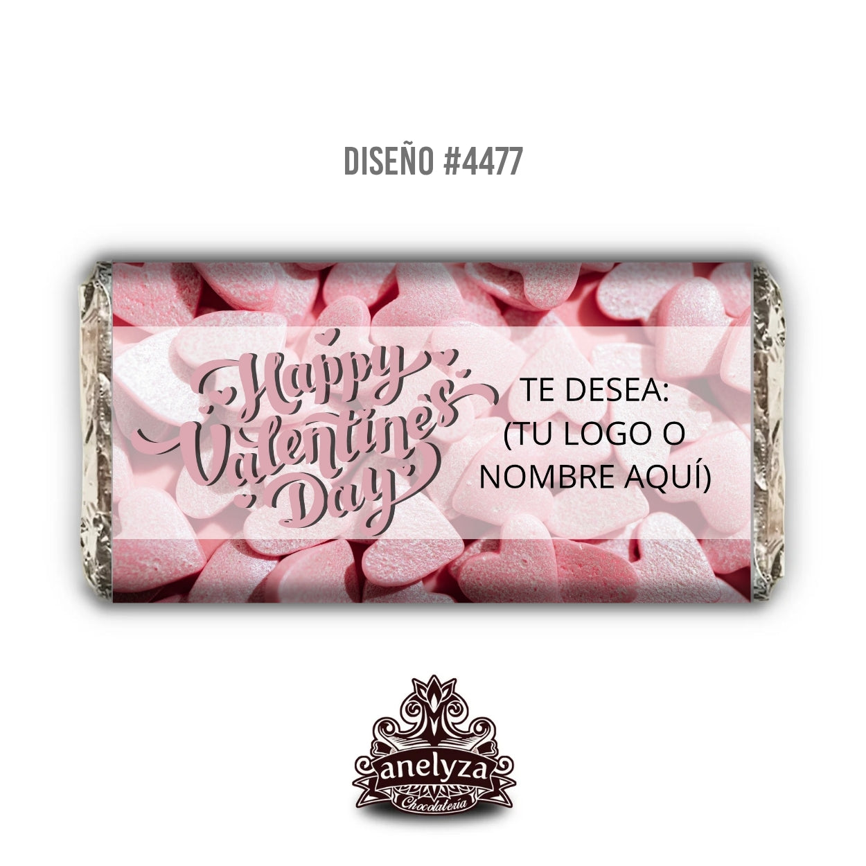BARRAS DE CHOCOLATE PERSONALIZADAS DISEÑO #4477 SAN VALENTIN DIA DEL AMOR Y LA AMISTAD CORAZONES ROSAS