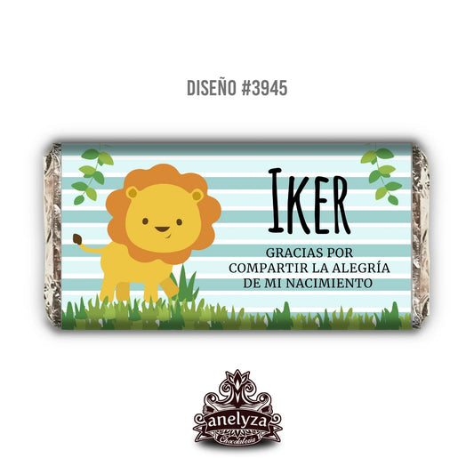 BARRAS DE CHOCOLATE PERSONALIZADAS DISEÑO #3945 LEONCITO NACIMIENTO/BABY SHOWER