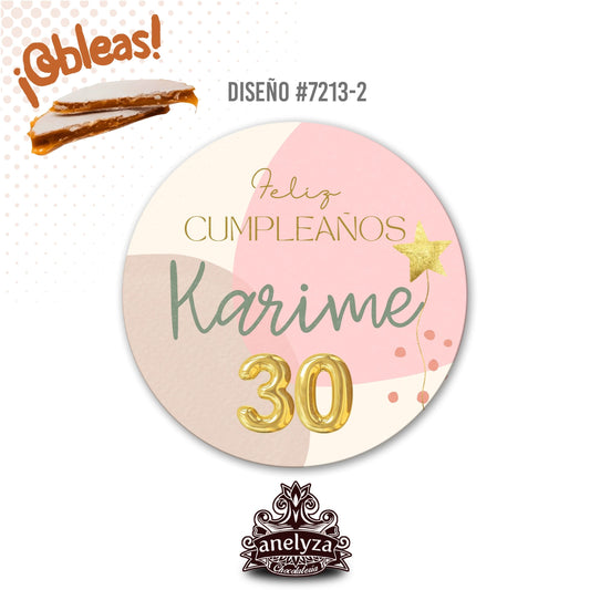 OBLEAS RELLENAS PERSONALIZADAS DISEÑO #7213-2 CUMPLEAÑOS MUJER