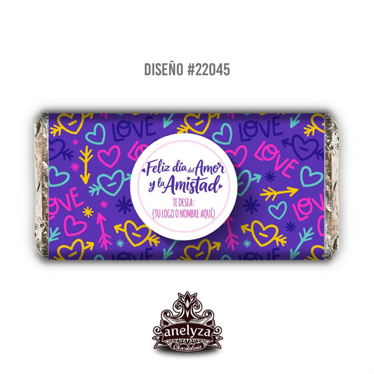 BARRAS DE CHOCOLATE PERSONALIZADAS DISEÑO #22045 SAN VALENTIN DIA DEL AMOR Y LA AMISTAD