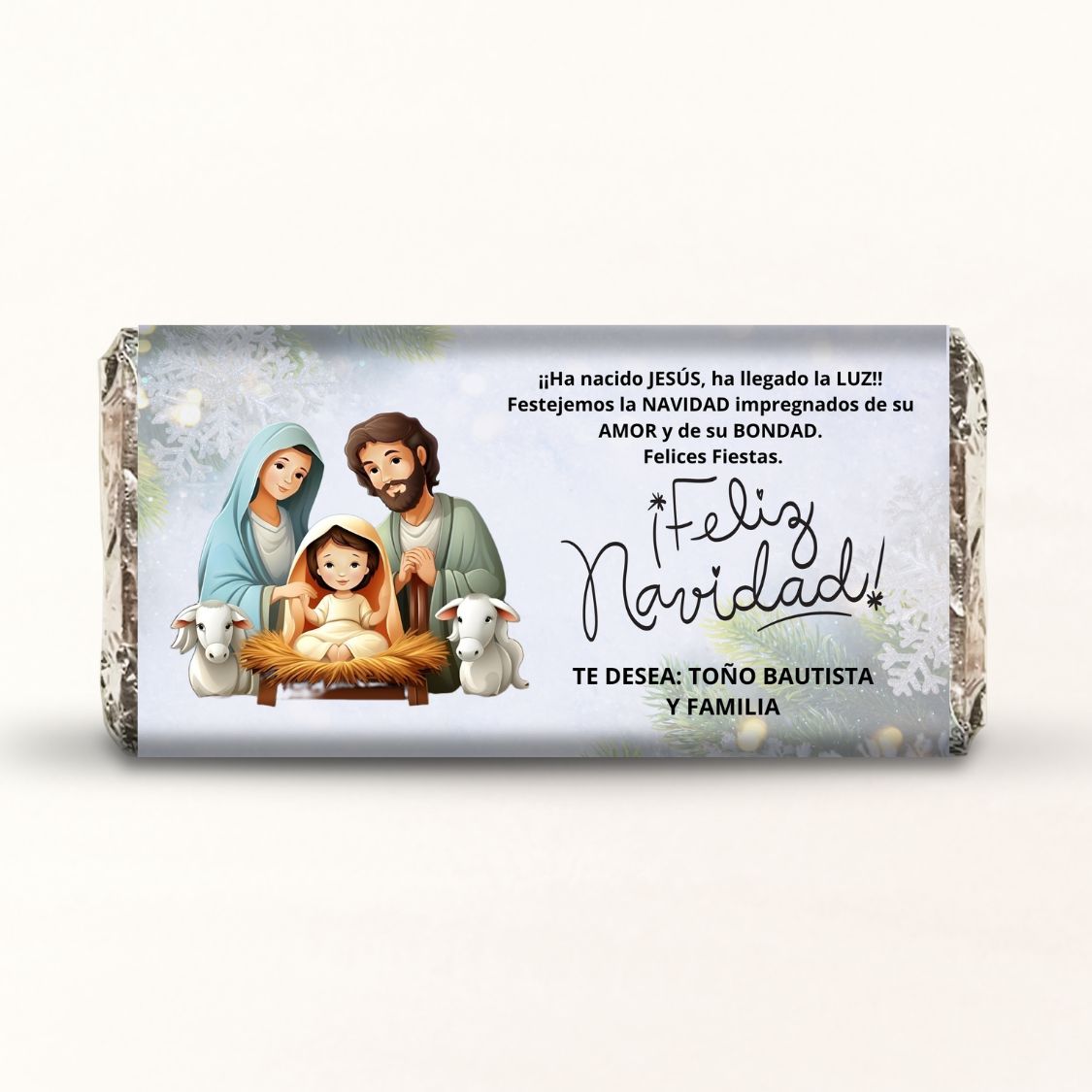 BARRAS DE CHOCOLATE PERSONALIZADAS DISEÑO #ND10 NIÑO DIOS NIÑO JESUS FELIZ NAVIDAD