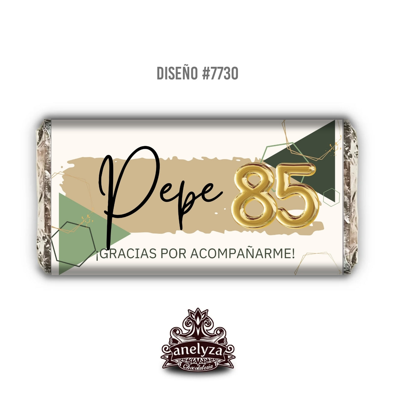 BARRAS DE CHOCOLATE PERSONALIZADAS DISEÑO #7730 CUMPLEAÑOS HOMBRE VERDE Y DORADO