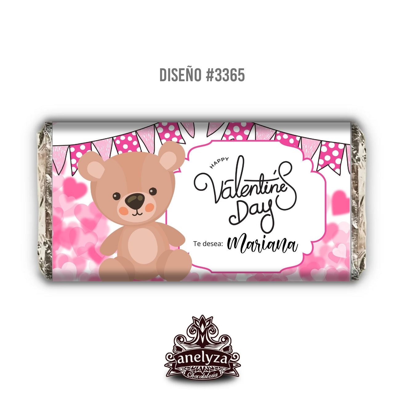 BARRAS DE CHOCOLATE PERSONALIZADAS DISEÑO #3365 SAN VALENTIN DIA DEL AMOR Y LA AMISTAD OSITO