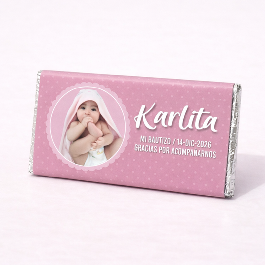 BARRAS DE CHOCOLATE PERSONALIZADAS DISEÑO #58439 CON TU FOTO PARA BAUTIZO/PRIMERA COMUNIÓN