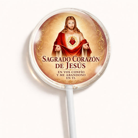 PALETAS DE CARAMELO PERSONALIZADAS DISEÑO #4829-4 SAGRADO CORAZÓN DE JESÚS