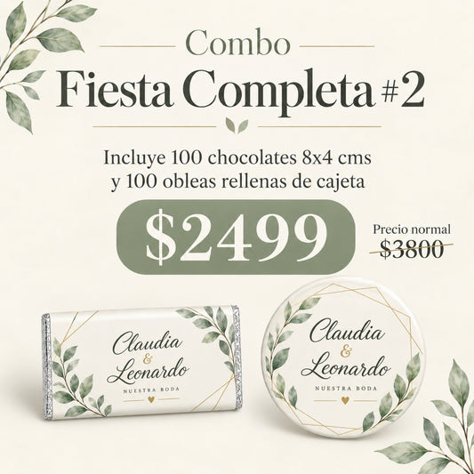 COMBO FIESTA COMPLETA #2 100 CHOCOLATES 8X4 CMS, 100 0BLEAS DE CAJETA