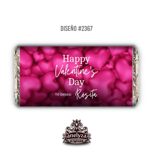 BARRAS DE CHOCOLATE PERSONALIZADAS DISEÑO #2367 SAN VALENTIN DIA DEL AMOR Y LA AMISTAD CORAZONES FUCSIA