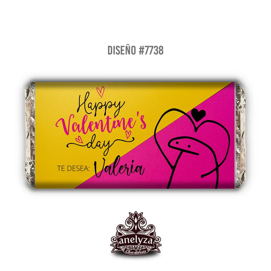 BARRAS DE CHOCOLATE PERSONALIZADAS DISEÑO #7738 SAN VALENTIN DIA DEL AMOR Y LA AMISTAD AMARILLO ROSA