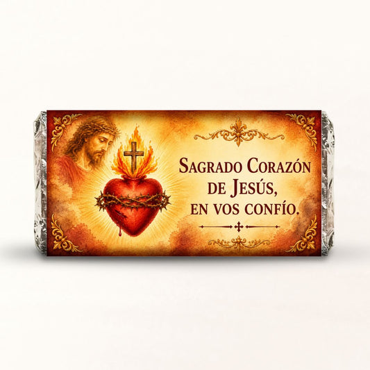 BARRAS DE CHOCOLATE PERSONALIZADAS DISEÑO RELIGIOSO #4829-5 SAGRADO CORAZÓN DE JESÚS