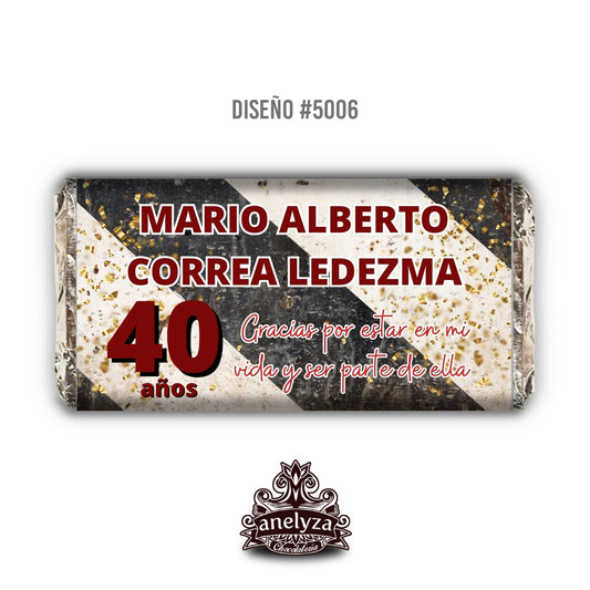 BARRAS DE CHOCOLATE PERSONALIZADAS DISEÑO #5006 CUMPLEAÑOS HOMBRE BLANCO Y NEGRO