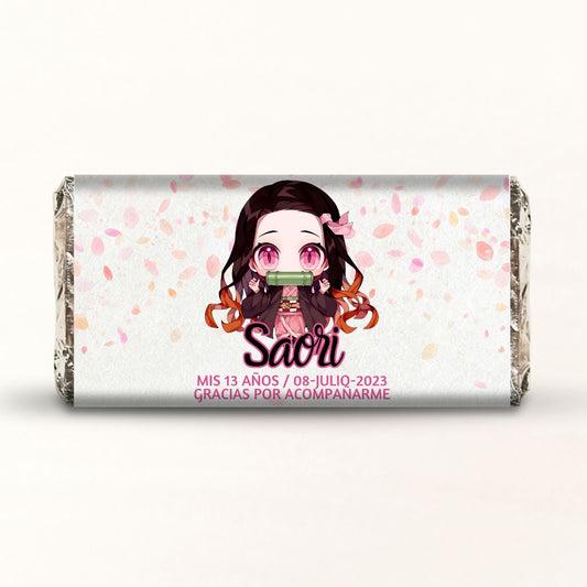 BARRAS DE CHOCOLATE PERSONALIZADAS DISEÑO #15180 DEMON SLAYER CHIBI FIESTAS INFANTILES