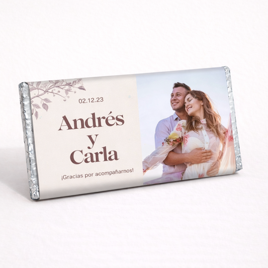BARRAS DE CHOCOLATE PERSONALIZADAS DISEÑO #B2309 BODAS CON FOTO