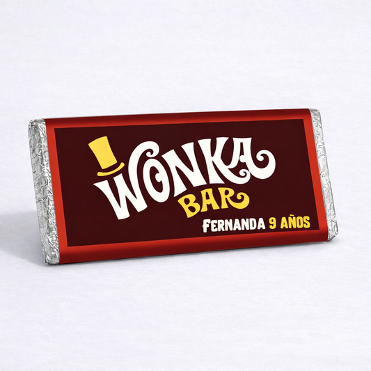 BARRAS DE CHOCOLATE PERSONALIZADAS DISEÑO #25588 WILLY WONKA FIESTAS INFANTILES XV AÑOS