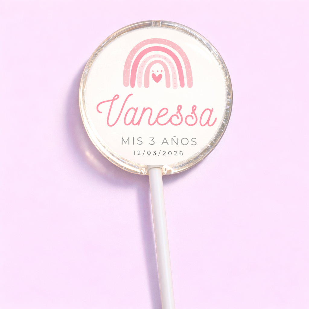 PALETAS DE CARAMELO PERSONALIZADAS DISEÑO #6202-10 PRESENTACIÓN DE 3 AÑOS