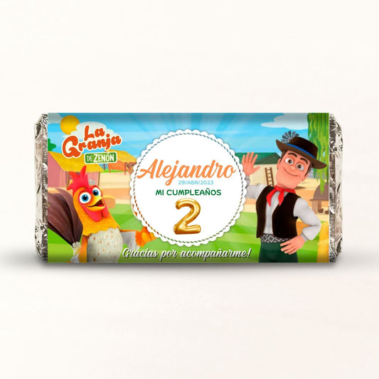 BARRAS DE CHOCOLATE PERSONALIZADAS DISEÑO #45581 LA GRANJA DE ZENON FIESTAS INFANTILES