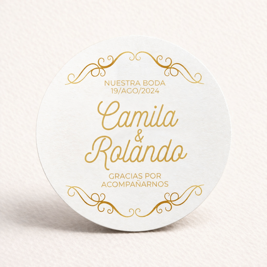 OBLEAS RELLENAS PERSONALIZADAS DISEÑO #6949 FONDO BLANCO CON DORADO BODAS
