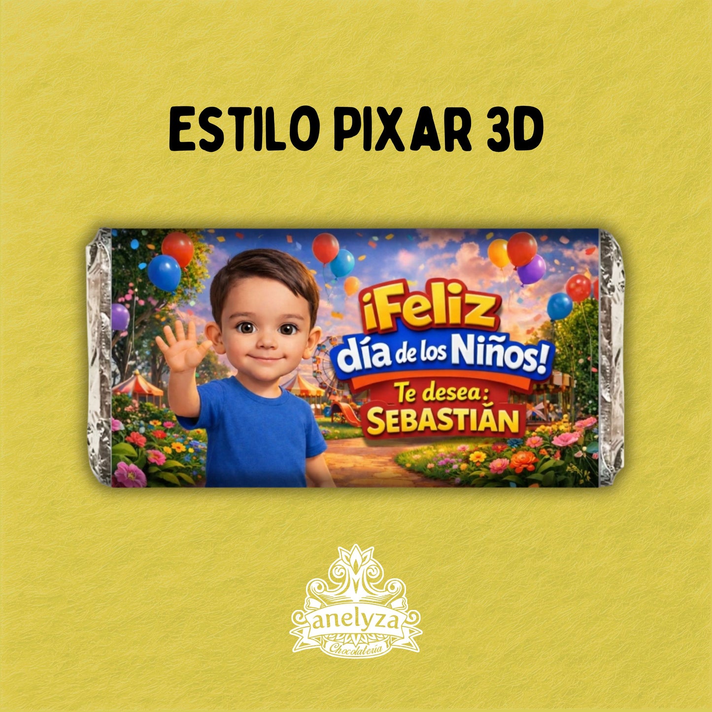 BARRAS DE CHOCOLATE PARA NIÑO PERSONALIZADAS CON TU IMAGEN EN CARICATURA / DISEÑO DIA DEL NIÑO