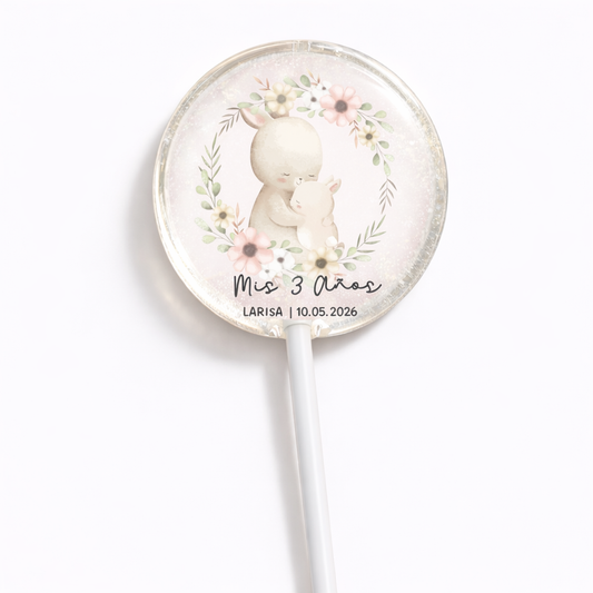 PALETAS DE CARAMELO PERSONALIZADAS DISEÑO #6202-15 PRESENTACIÓN DE 3 AÑOS