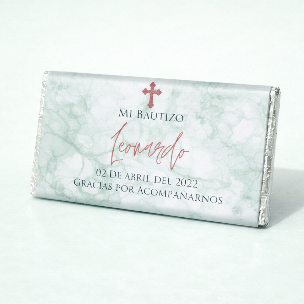 BARRAS DE CHOCOLATE PERSONALIZADAS DISEÑO #46298 VERDE MARMOL BAUTIZO / PRIMERA COMUNION