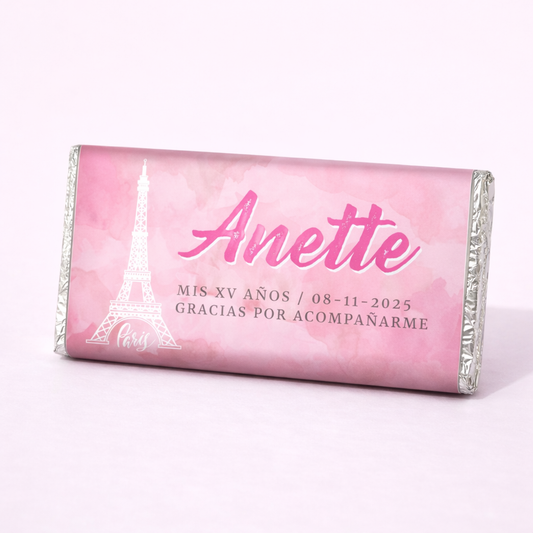 BARRAS DE CHOCOLATE PERSONALIZADAS DISEÑO #22254 PARIS TORRE EIFFEL XV AÑOS / SWEET SIXTEEN