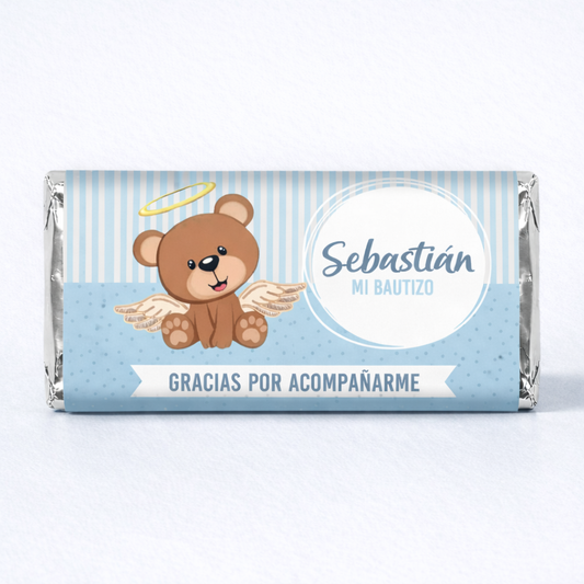 BARRAS DE CHOCOLATE PERSONALIZADA DISEÑO #11744 OSITO BAUTIZO / PRIMERA COMUNION