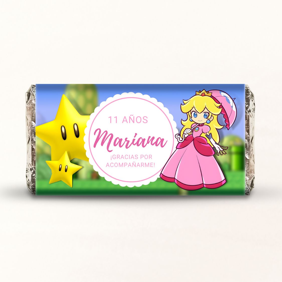 BARRAS DE CHOCOLATE PERSONALIZADAS DISEÑO #33446 PRINCESA PEACH FIESTAS INFANTILES
