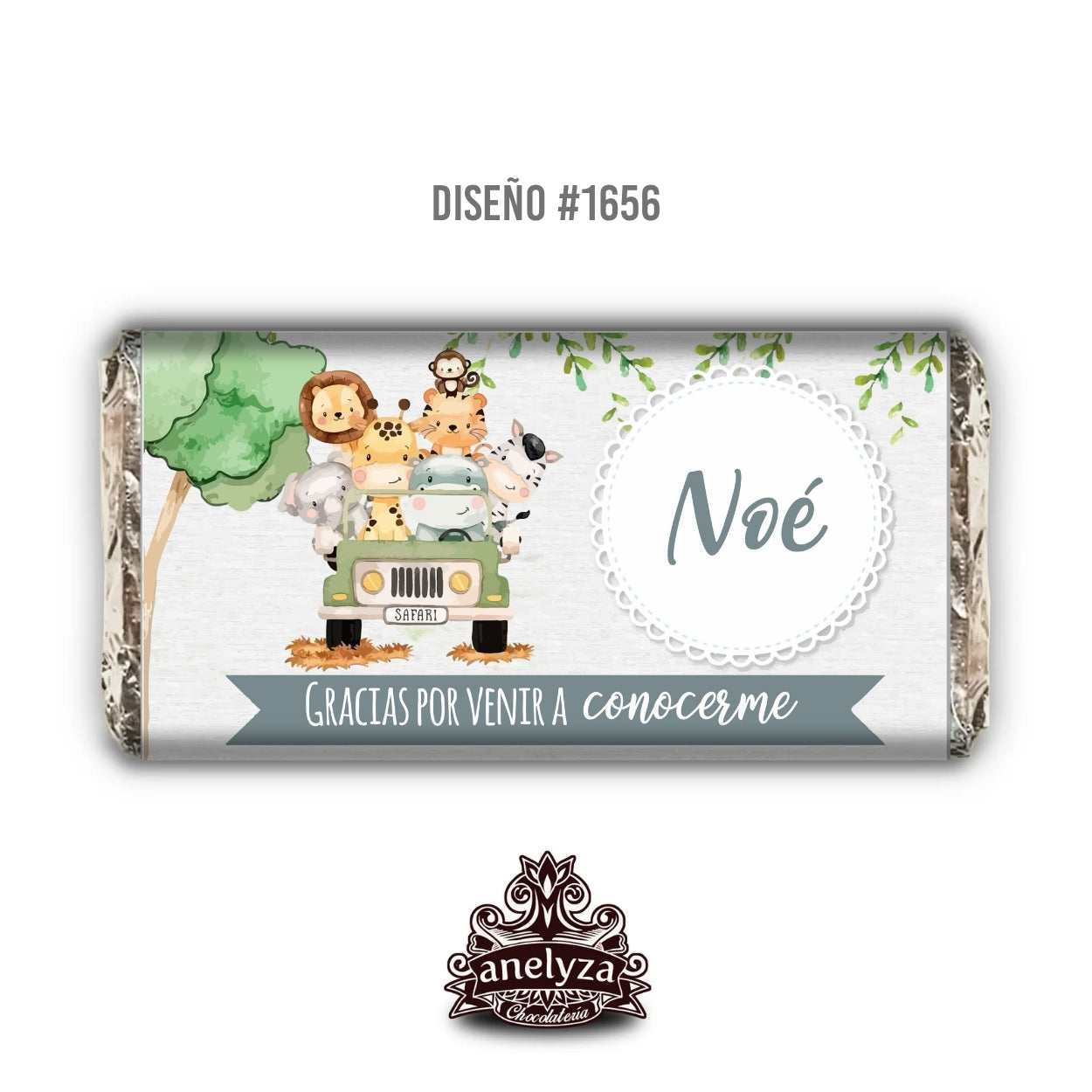 BARRAS DE CHOCOLATE PERSONALIZADAS DISEÑO #1656 SAFARI NACIMIENTO/BABY SHOWER