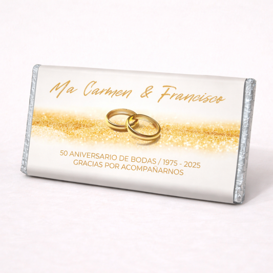 BARRAS DE CHOCOLATE PERSONALIZADAS DISEÑO #6400 ANIVERSARIO DE BODAS 50 ANIVERSARIO BODAS DE ORO