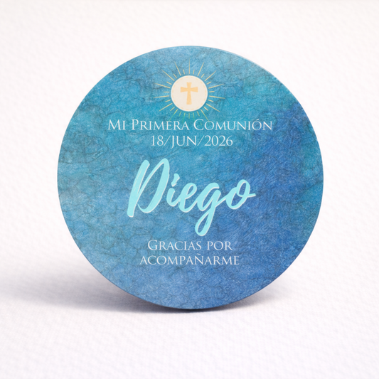 OBLEAS RELLENAS PERSONALIZADAS DISEÑO #46298-2 MARMOL AZUL AGUAMARINA PRIMERA COMUNIÓN