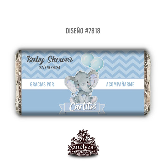 BARRAS DE CHOCOLATE PERSONALIZADAS DISEÑO #7818 ELEFANTITO NACIMIENTO/BABY SHOWER
