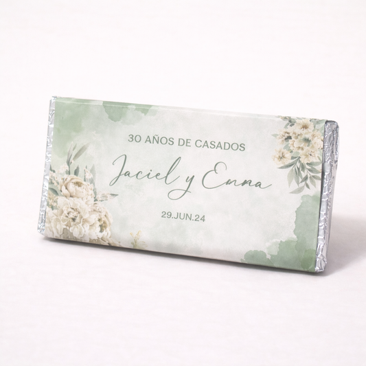 BARRAS DE CHOCOLATE PERSONALIZADAS DISEÑO #AB006 ANIVERSARIO DE BODAS
