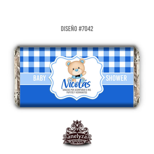 BARRAS DE CHOCOLATE PERSONALIZADAS DISEÑO #7042 OSITO NACIMIENTO/BABY SHOWER