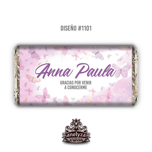 BARRAS DE CHOCOLATE PERSONALIZADAS DISEÑO #1101 MARIPOSAS NACIMIENTO/BABY SHOWER