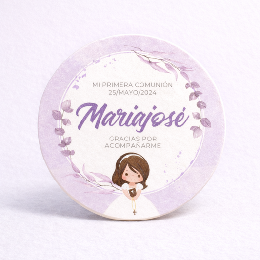 OBLEAS RELLENAS PERSONALIZADAS DISEÑO #2327-2 MORADO LILA NIÑA PRIMERA COMUNIÓN