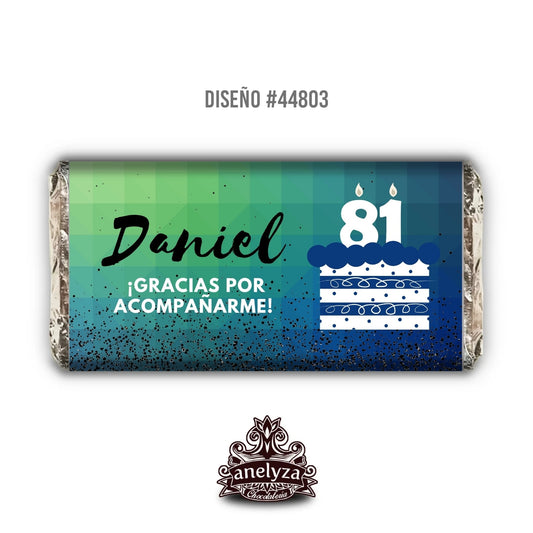 BARRAS DE CHOCOLATE PERSONALIZADAS DISEÑO #44803 CUMPLEAÑOS HOMBRE VERDE AZUL