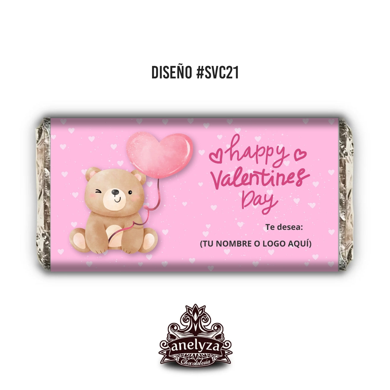 BARRAS DE CHOCOLATE PERSONALIZADAS DISEÑO #SVC21 SAN VALENTIN OSITO DIA DEL AMOR Y LA AMISTAD